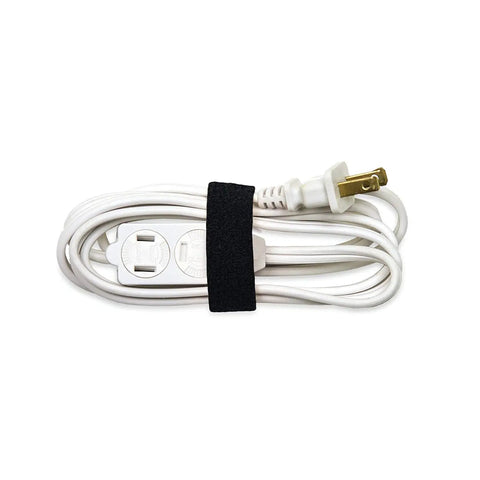 White power cord bundled with black tie from Comprehensive Cable Management Value Pack With 40 Self Gripping Ties 20 Labels And 12ft Perforated Roll