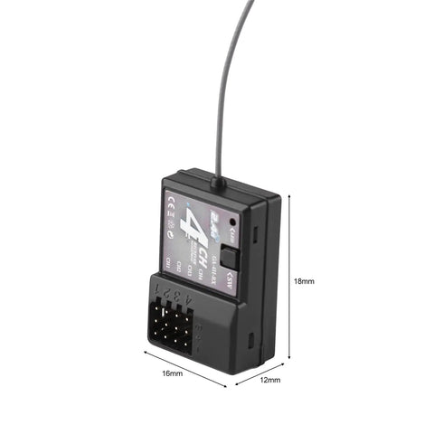 Side view of 4 Channel 2.4GHz RC Transmitter With Receiver For 1/8 1/10 1/16 1/32 Scale Cars And Boats, dimensions labeled
