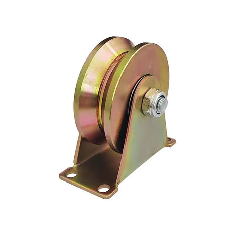 Tough As Nails 3 Inch V Groove Caster Wheels With Mounting Bracket For V Track Rails close-up of rigid steel wheel with bracket.