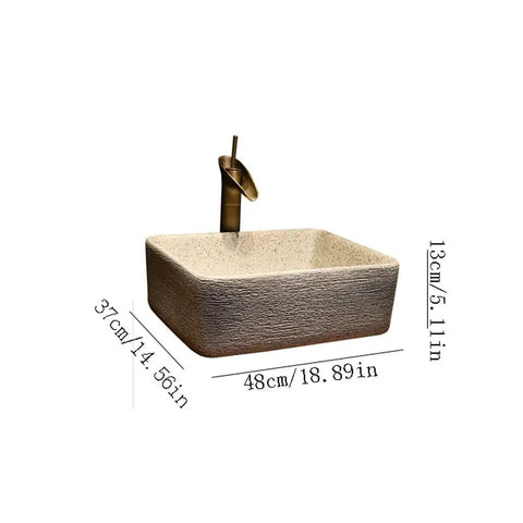 SDVantage Undermount Sink Bathroom Vessel Sink Art Countertop Basin Rectangular Ceramic Washbasin with Faucet, 48x37x13cm