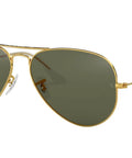 RB3025 Polarized Aviator Sunglasses Unisex 58mm Gold Frame Green Lenses For Men And Women, side view showing gold frame finish.