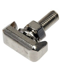 Close-up of Beefy 2 Pack T Bolt Battery Terminal with nut and washer, stainless steel, rust resistant replacement for standard cable ends.