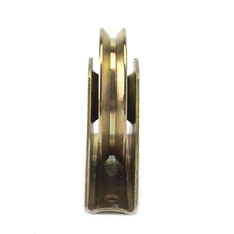 Heavy Duty Rock Solid 4 Inch Gold V Groove Wheel For Sliding Industrial Gate Tracks, side view showing durable design.