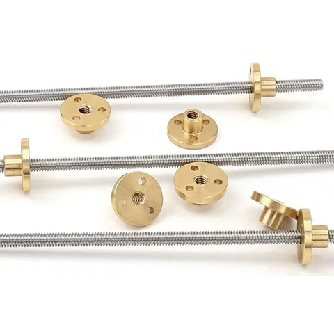 Stainless Steel T5 Lead Screw For 3D Printers And CNC Machines, 5mm Diameter With 1mm Pitch, Brass Nut, Trapezoidal Thread, Linear Motion Rod