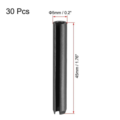 Slotted Spring Pin Roll Assortment Kit 5mm x 45mm Plain Finish 65Mn Tension Pins 30Pcs For Small Machine Projects