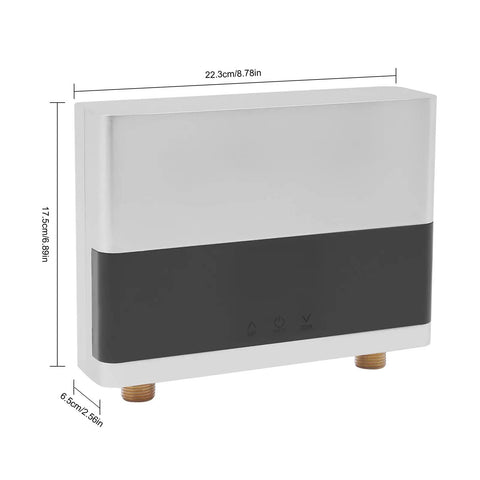 On Demand Tankless Electric Water Heater 4000W 110V Instant Hot Water System shown at an angle with dimensions and sleek design.