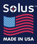 Logo of Solus with stylized American flag and text 'MADE IN USA' on a dark blue background