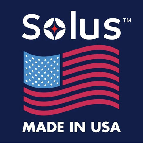Logo with Solus text and Star-Spangled design and 'Made in USA' text