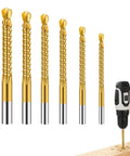 Grab This Top Shelf Six Piece Hss Twist Drill Bit Set Titanium Coated for wood and metal drilling, featuring six sizes.