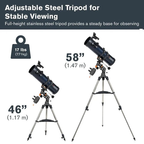 Starter Friendly 130mm Newtonian Reflector Telescope With Manual Equatorial Mount Adjustable Tripod Sharp Optics