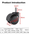 Universal Premium Office Chair Wheels And Quiet Dual Casters With 360 Degree Swivel Heavy Duty Rollers, 50mm diameter, black material.