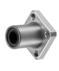 uxcell LMK8UU square-flange linear bearing, front view, 8mm bore, 15mm OD, silver metal