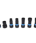 7Pcs Vacuum Hose Expansion Adapters With Dustcollection Quick Connectors And 360 Rotating Clip For 1-1-4 Inch Hoses, multi-size black and blue adapters.