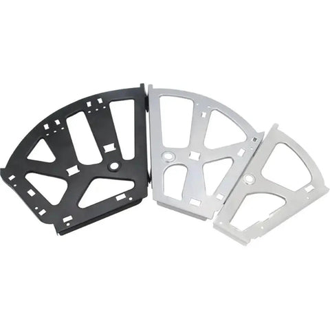 Heavy Duty Stainless Steel Cabinet Hinges Multi Layer Real Deal Hardware For Foldable Shoe Rack Shelf Two Piece Set in black and silver.