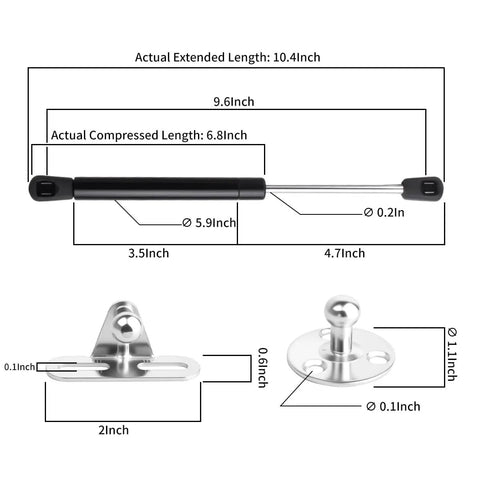 Heavy Duty Gas Struts Deliver Hefty Lift And No Fuss Operation For Tailgates RV Beds Tool Boxes And Outdoor Benches Built Tough To Beat Rust And Keep Seals Tight 2 Pack 10 Inch 100N dimensions and design specifications.