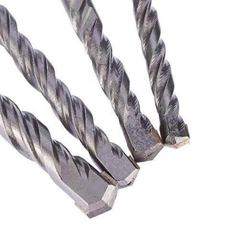 Three SDS-plus masonry drill bits with spiral flutes and square shanks