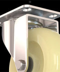 Smooth Operator White Nylon Casters Two Pack Quiet Rolling Furniture Wheels With Secure Brakes Heavy Duty Cart Replacement Quick Swap For Sofas And Pianos Badass Glide close-up of nylon caster wheel with metal bracket