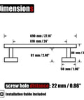 Dimensions diagram for Chrome Towel Bar 27 Inch Built Tough 304 Stainless Steel 0.8mm Tube Wall Mount Towel Holder With Polished Finish