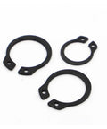 Heavy Duty External Circlip Retaining Rings For Shaft And Bearing Assembly Fit M6 To M50 Durable Carbon Steel Build showing three sizes.