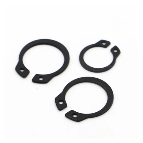 Heavy Duty External Circlip Retaining Rings For Shaft And Bearing Assembly Fit M6 To M50 Durable Carbon Steel Build showing three sizes.