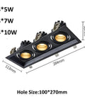 Rock Solid Six Pack Adjustable Recessed Lighting Smooth Swivel Gimbal Eyeball Downlights showing three fittings with dimensions.