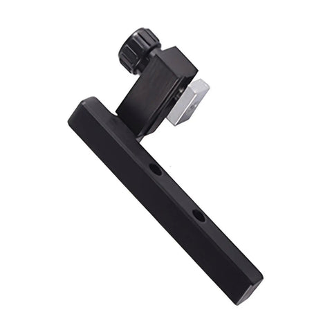 T Slot Track Positioning Stop with hand tightening knob, black metal block, silver slider, for woodworking projects and repeat cuts.