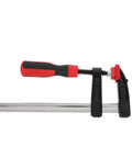 Killer 6 Inch F Clamp Heavy Duty Metal Bar with red handle and black jaws, ideal for woodworking and welding applications.