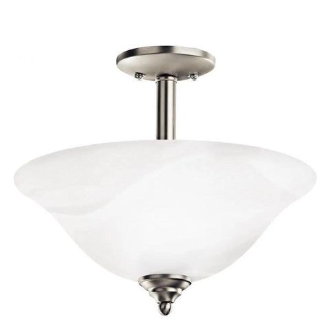 Armida 2 Light Pendant Semi Flush Ceiling Light In Brushed Nickel With Satin Etched White Glass Modern Inverted Fixture