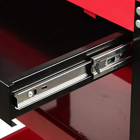 Close-up of ball bearing slides in Garden Tool Organizer Cart With Three Tier Mobile Trolley Auto Repair Cabinet Heavy Duty Metal Tool Storage