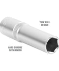 Seven Sixteenths SAE Deep Socket, Three Eighths Inch Drive, Individual Sockets, Thin Wall Deep Well Design For Tight Spots