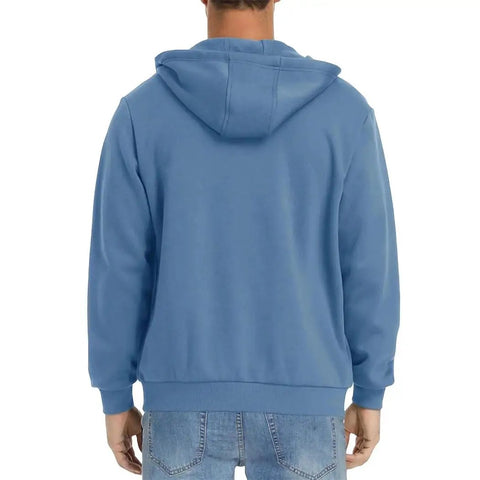 Back view of Mens Hooded Fleece Lined Full Zip Jacket For Running And Hiking Lightweight Casual Sportswear Coat With Pockets