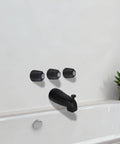 Matte black shower trim kit with three knobs and diverter spout for three-handle tub shower faucets.