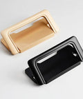 Five Pack Invisible Flush Drawer Pull Handles Matte Black Zinc Alloy Hidden Cabinet Pulls and Beige Alternative on Display