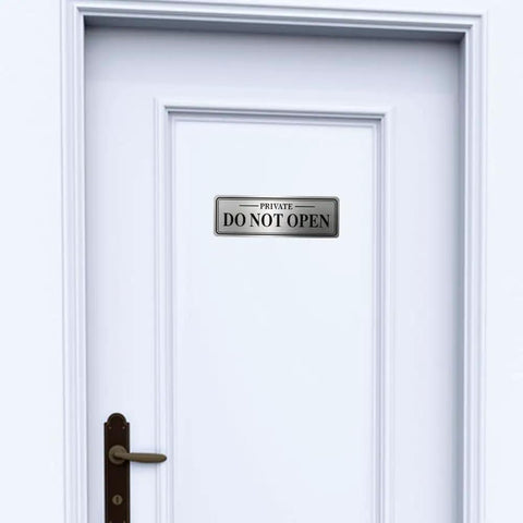 Heavy Duty Do Not Open Sign For Doors Stainless Steel Metal Self Adhesive 9 By 3 Inch Waterproof UV Resistant Heat Resistant Durable Easy Peel And Stick For Office Home Garage on white door