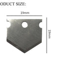 20 Pack PTFE Tube Cutter Replacement Blades Teflon Tubing Cutters Blades, 19x19 mm, metal blade close-up with size shown.
