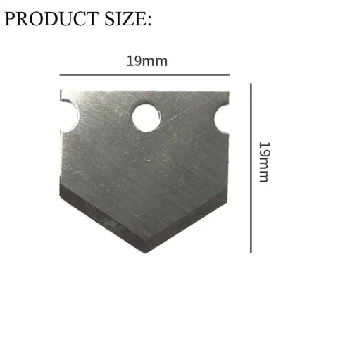 20 Pack PTFE Tube Cutter Replacement Blades Teflon Tubing Cutters Blades, 19x19 mm, metal blade close-up with size shown.