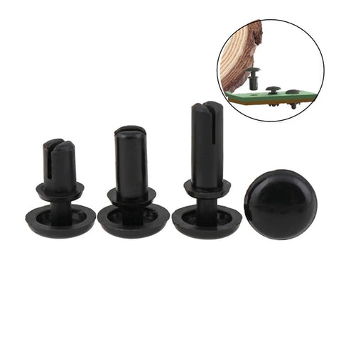 Top Notch 50 Pack Hella Sturdy Expansion Rivet Nuts Nylon PCB Mounting Clips displaying various sizes of black nylon clips for electronics assembly.
