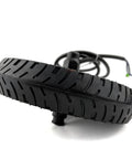 Side view of an 8-inch black scooter wheel with a treaded tire and integrated hub motor