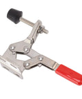 Adjustable Toggle Clamp Latch In Stainless Steel Push Pull Tool with red handle, ideal for home decor and mechanical projects.