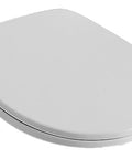 Premium Top Shelf Alpine White Duroplast Toilet Seat featuring heavy duty stainless steel hinges, top view design.