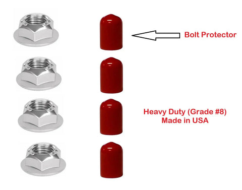 Built Like A Tank Torque Converter Nuts With Stud Caps For Ford A4LD AOD E4OD FIOD Transmissions 3/8 24 Thread set includes red bolt protectors.