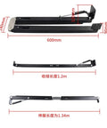 Beefy 80KG Heavy Duty Hidden Desk Hinge showing dimensions and fold down mechanism in black aluminum alloy and cold rolled steel