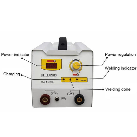 Front panel of Aluminum Dent Pulling And Welder Machine For Auto Repair Kit With controls and indicators labeled for 220V operation.