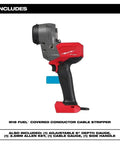 Milwaukee M18 Cordless Cable Stripper Bare Tool Adjustable Depth Gauge For 0.5 To 2.1 Inch Outer Diameter Wires Strips 1 Inch Per Second side view showing handle and cable gauge.