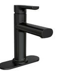 Meena One Handle Bathroom Sink Faucet Matte Black with Drain Included and Optional Deck Plate Ready to Install