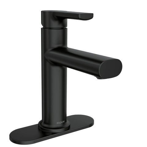 Meena One Handle Bathroom Sink Faucet Matte Black with Drain Included and Optional Deck Plate Ready to Install