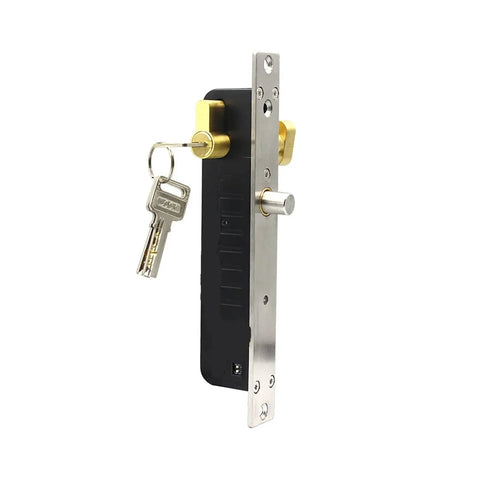 Badass 12V Electric Drop Bolt Lock With NoFuss Manual Release Cylinder And Pickproof Core For Serious Door Access Control featuring key and stainless steel.