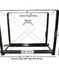 Detailed view of Weekend Warrior 4 Post Car Stack Lift dimensions, featuring support bars and cables for stability.