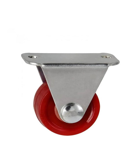Pack Of 4 1 Inch PU Directional Casters With Light Maroon Polyurethane Rollers, silver mounting bracket, front view