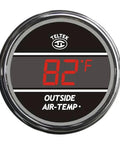 Teltek chrome-bezel auto thermometer gauge with red LED display showing 82°F outside air temperature